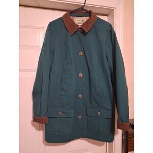 Vtg L.L.Bean Jacket Women's XL Green Field Chore Barn Corduroy Collar Flannel
